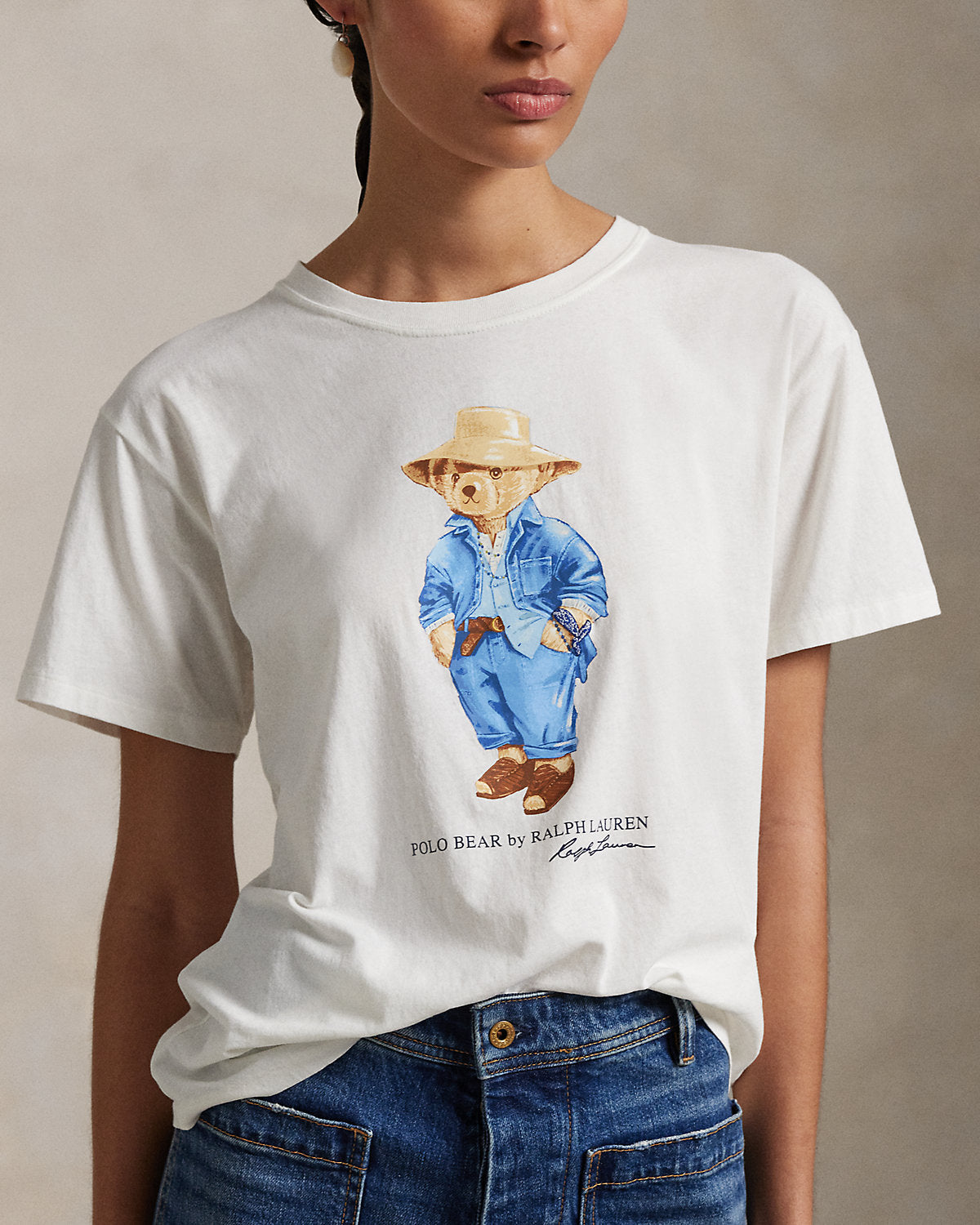 Women TEDDY BEAR T-SHIRT WHITE BLUE JACKET